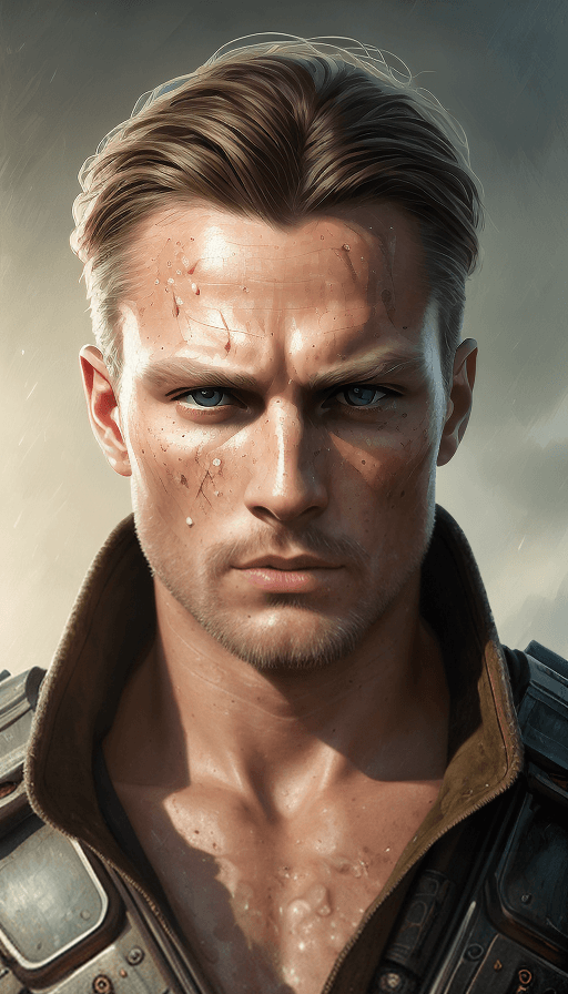 AI generated: pic, hero, post-apocalyptic, armed, 8k,(post-apocalyptic), scared face, ((extreme close up:1. 2)), (...