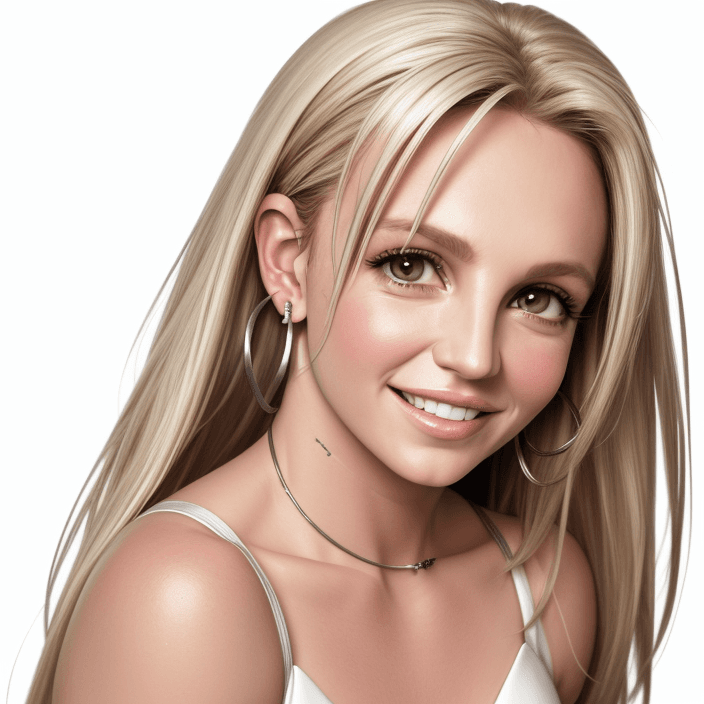 AI generated: Britney Spears, realistic, 4k, 40 years old, smaller eyes, headshot, body facing camera, body straig...