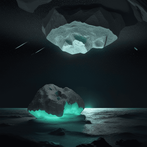 AI generated: Big meteorite rocks inside the ocean with eerie emerald glow hyper-realistic, 8k image 