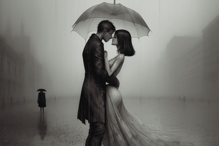 AI generated: a digital wallpaper, I remember the time we were in love, muted colors, dramatic composition, nostal...