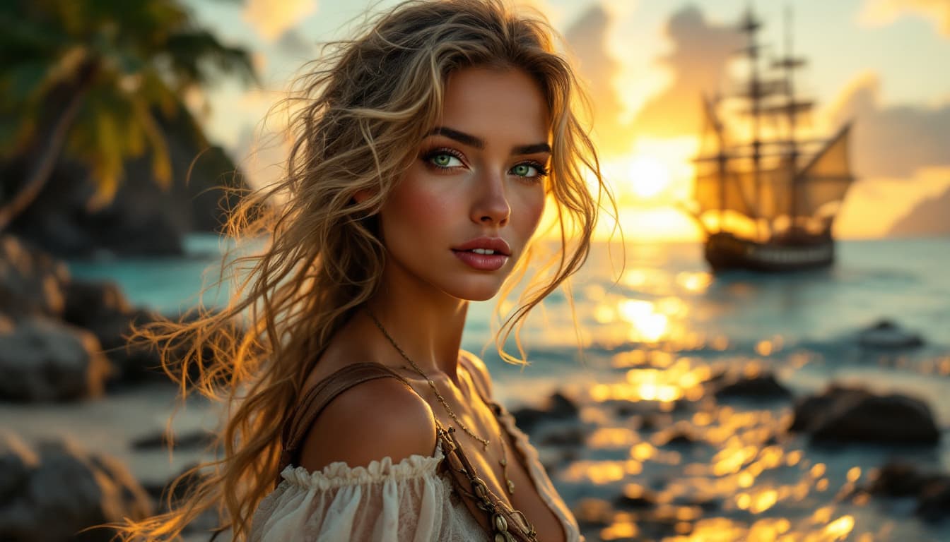 AI generated: "A brave adventurous female explorer, blending beauty with daring exploits. Her delicate features ar...
