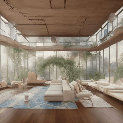 AI generated: High resolution photography interior design, dreamy sunken living room conversation pit, wooden floo...