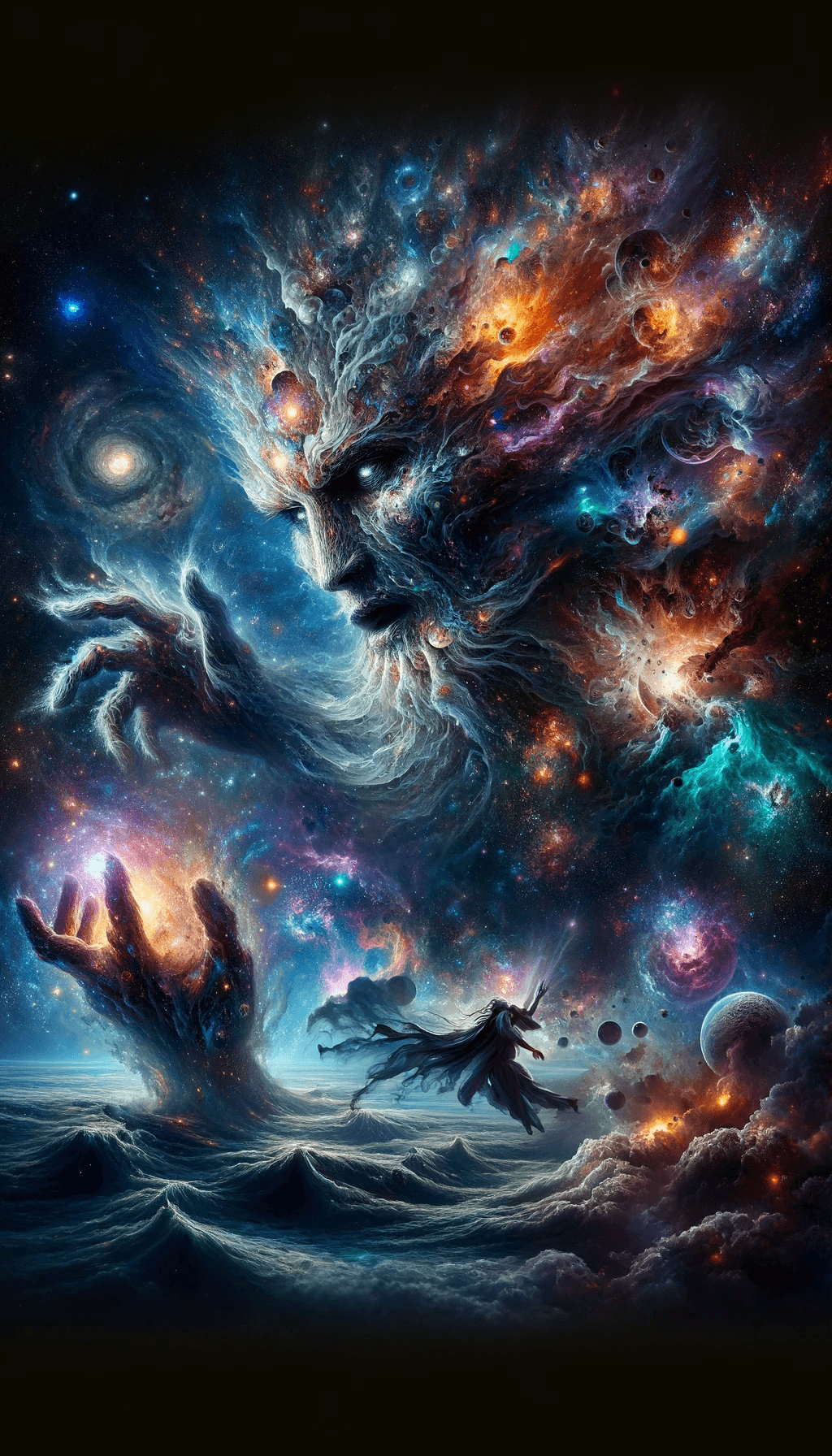 AI generated: In the vast emptiness of the interstellar void, two omnipotent deities from separate dimensions coll...