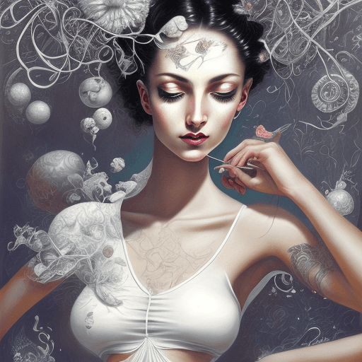 AI generated: a beautiful woman in a white crop top, in the style of light white and dark silver, hannah yata, y2k...
