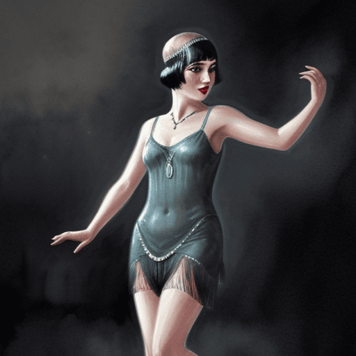 AI generated: a sensational watercolour image of a beautiful flapper 1920s; dancint the charleston; in a smokey ol...