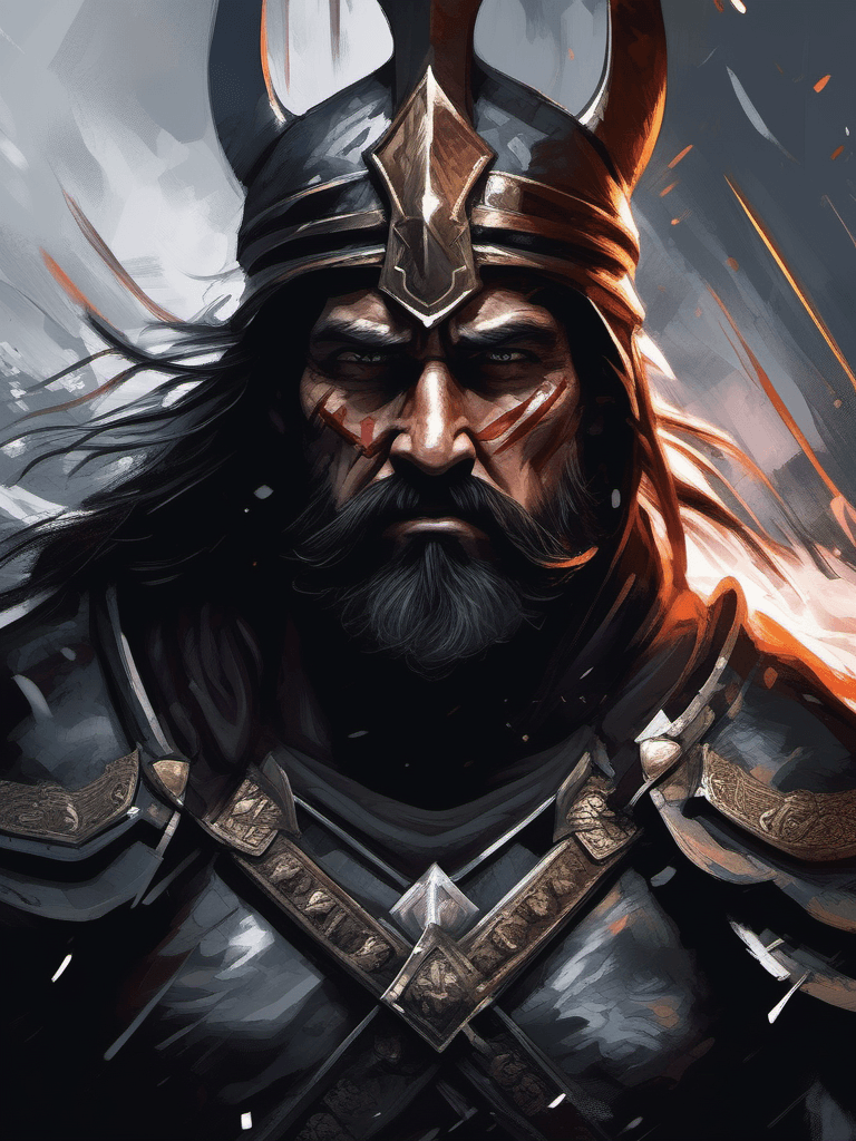 AI generated: a brutal warrior, unstoppable, digital illustration, (expressionism:1.1), emotional, dramatic, gloom...