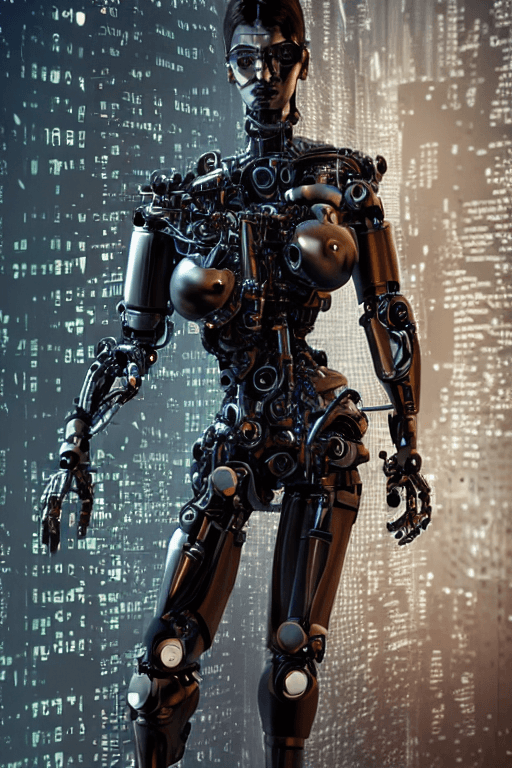AI generated: full body cyborg| full-length portrait| detailed face| symmetric| steampunk| cyberpunk| cyborg| intr...