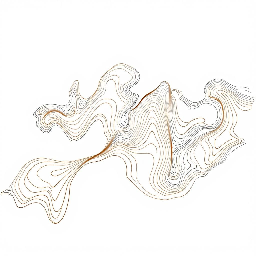 AI generated: Minimalist abstract topographic line art on a white. Smooth, flowing contour lines in a warm brown t...