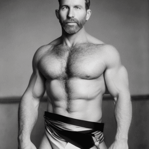 AI generated: white man have 40 years old but he have a huge mucsles like a bodybuilders and he have short black h...