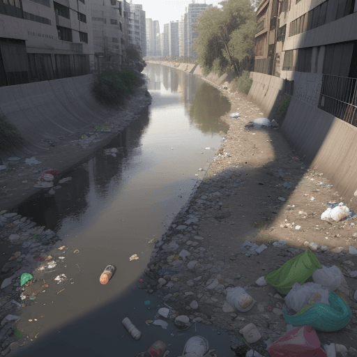 AI generated: 
river with garbage pollution8k, 