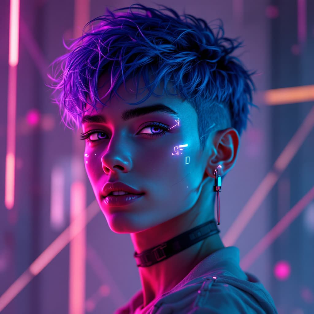 AI generated: A vibrant and detailed digital avatar of a stylish young adult with a futuristic and artistic vibe. ...