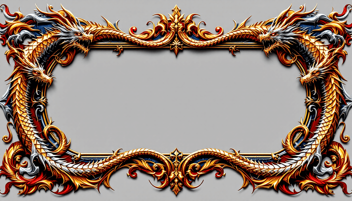 AI generated: A decorative border design featuring intricate, stylized dragons in an epic fantasy style. The drago...