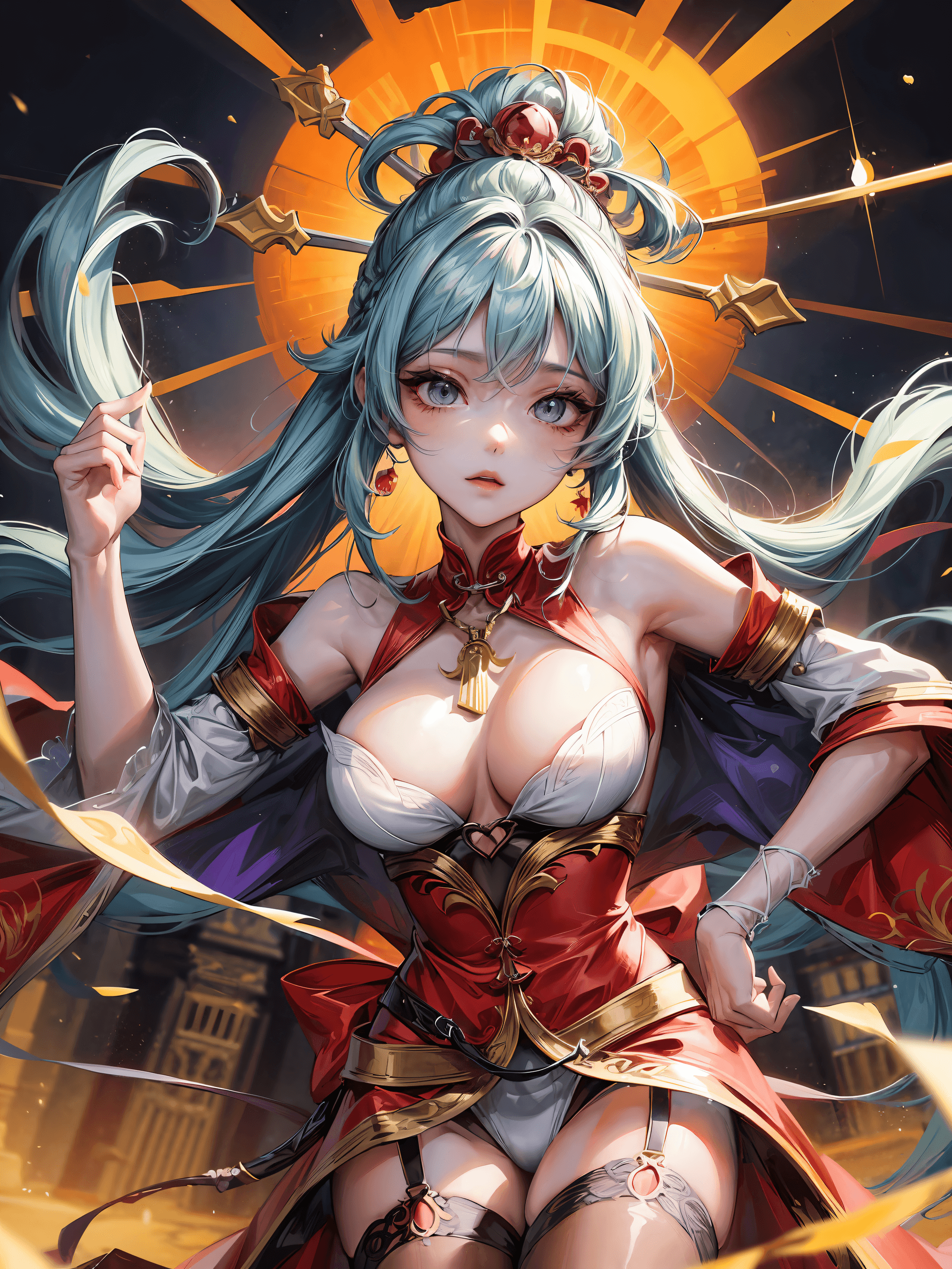 AI generated: a woman with long hair wearing a costume, by Lü Ji, fantasy art, high detailed face anime, streaming...