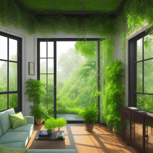 AI generated: High resolution photography beautiful house covered with greenery from all side and from inside good...