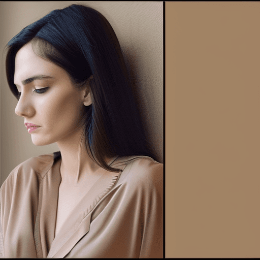 AI generated: A woman with long wavy brown hair, wearing a beige deep V-neck romper with long sleeves and tied wai...