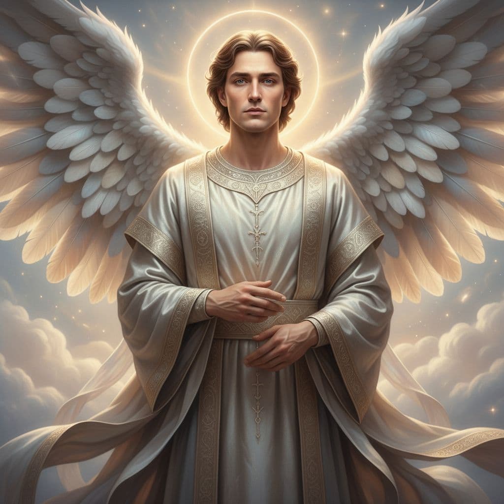 AI generated: photo of Angel Gabriel, an exquisite portrait of Angel Gabriel in his celestial form, the image capt...