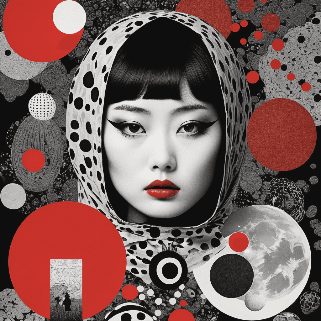 AI generated: surreal collage art crafted from vintage Japanese magazines poster Novell ,art composition by kusama...