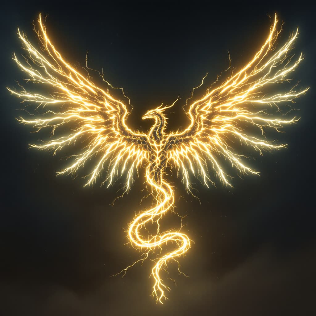 AI generated: Quetzalcoatl with it's wings made of lightning.