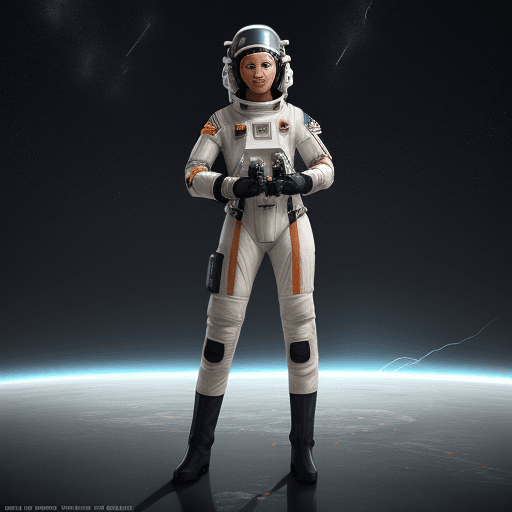 AI generated: female, x-wing pilot, space suit with boots, futuristic, character design, cinematic lightning, epic...