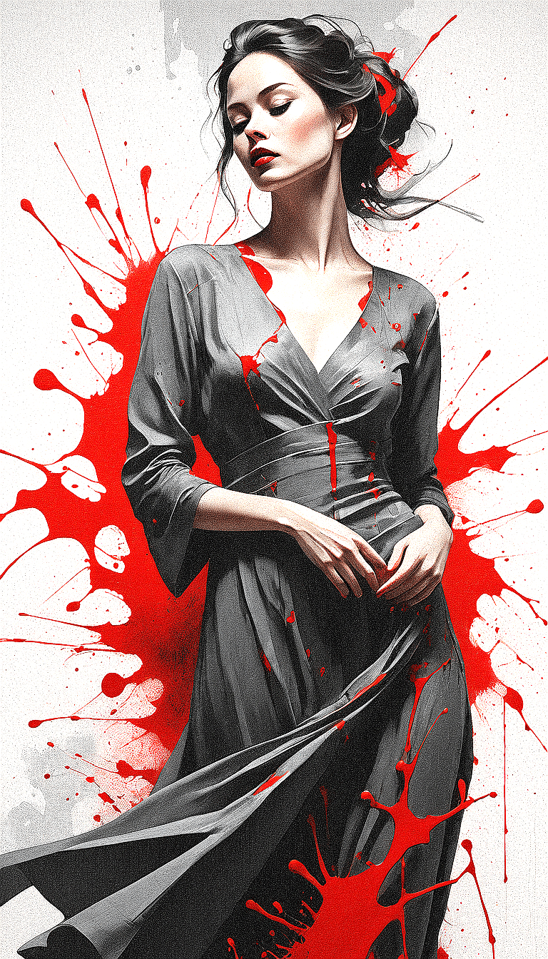AI generated: An artistic portrait of a woman with a dark grayscale color palette, accented with selective splashe...