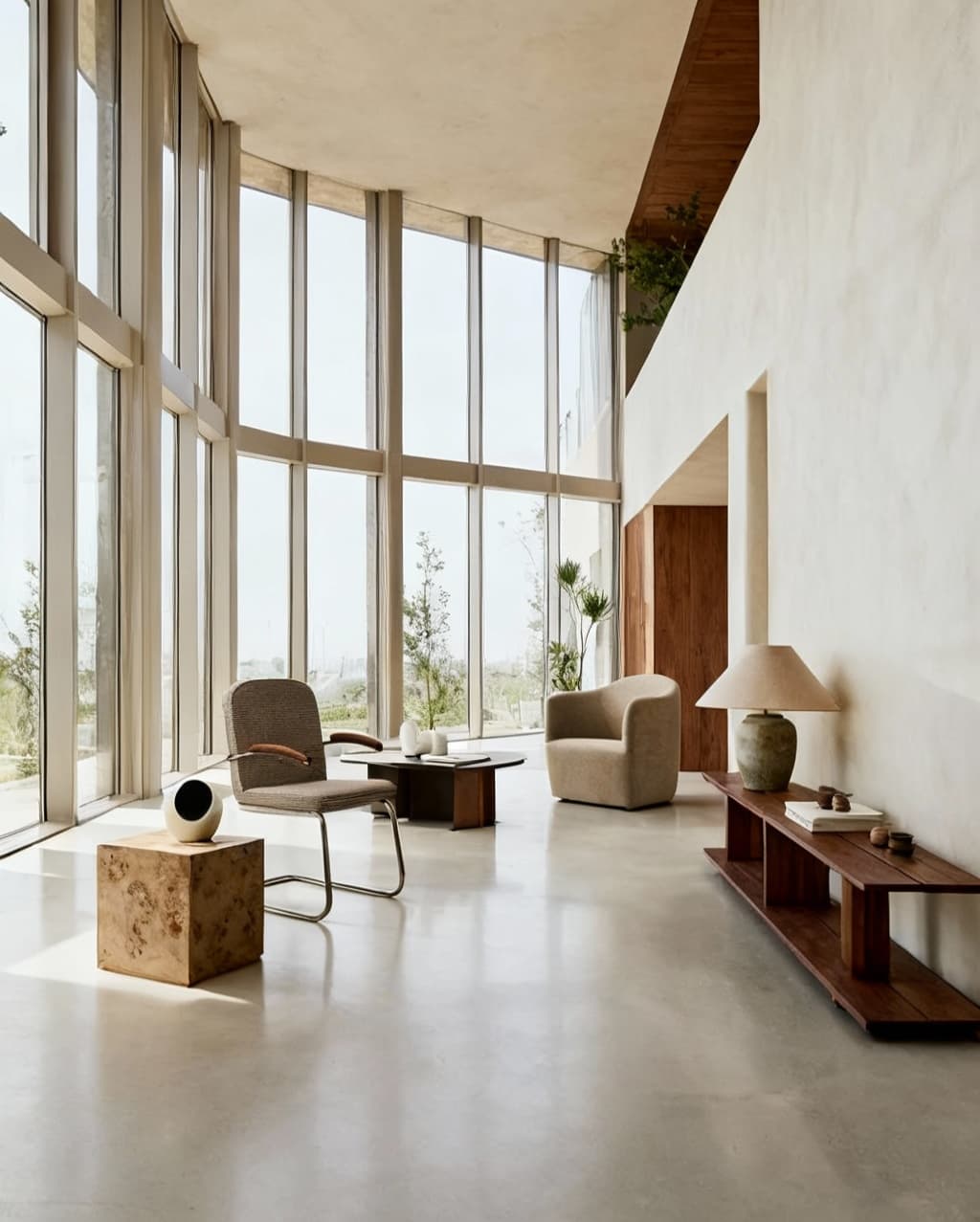 AI generated: A spacious coliving interior with modern architectural design, open-plan layout, natural light flood...
