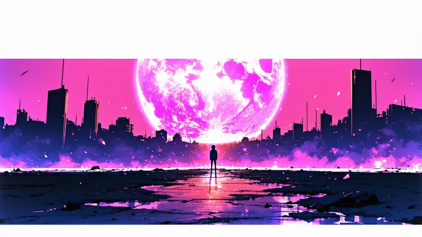 AI generated: end of the world sad anime illustration ((anime) ),from front, 8K FHD , ((8K 8K )),Quality