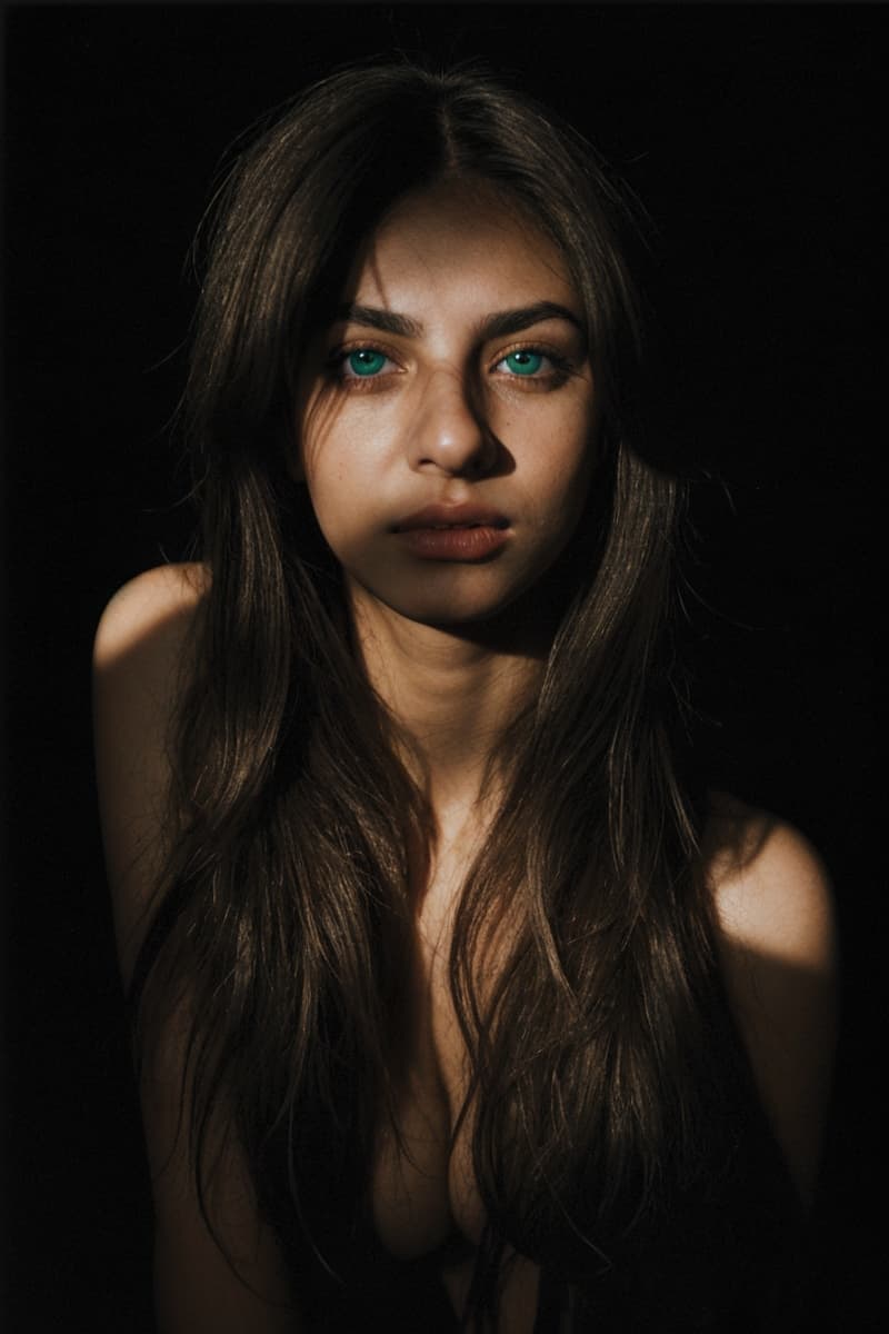 AI generated: (chiaroscuro:1.3) lighting photograph of a young (shyly:0.8) (smirking:0.8) (scantly:1.1) clad (curv...