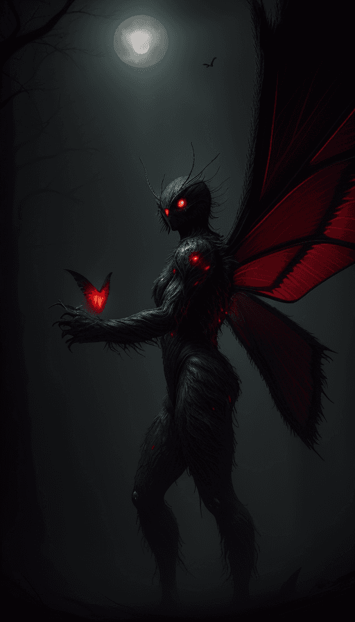 AI generated: (Masterpiece, award-winning, highest quality: 1.2) full body photo, (Mothman: 1.1), facing the camer...