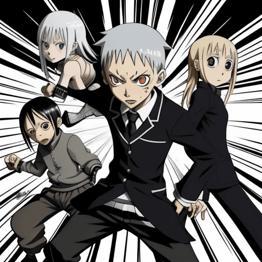 AI generated: manga soul eater Asura its a children, fight agaist the hero
