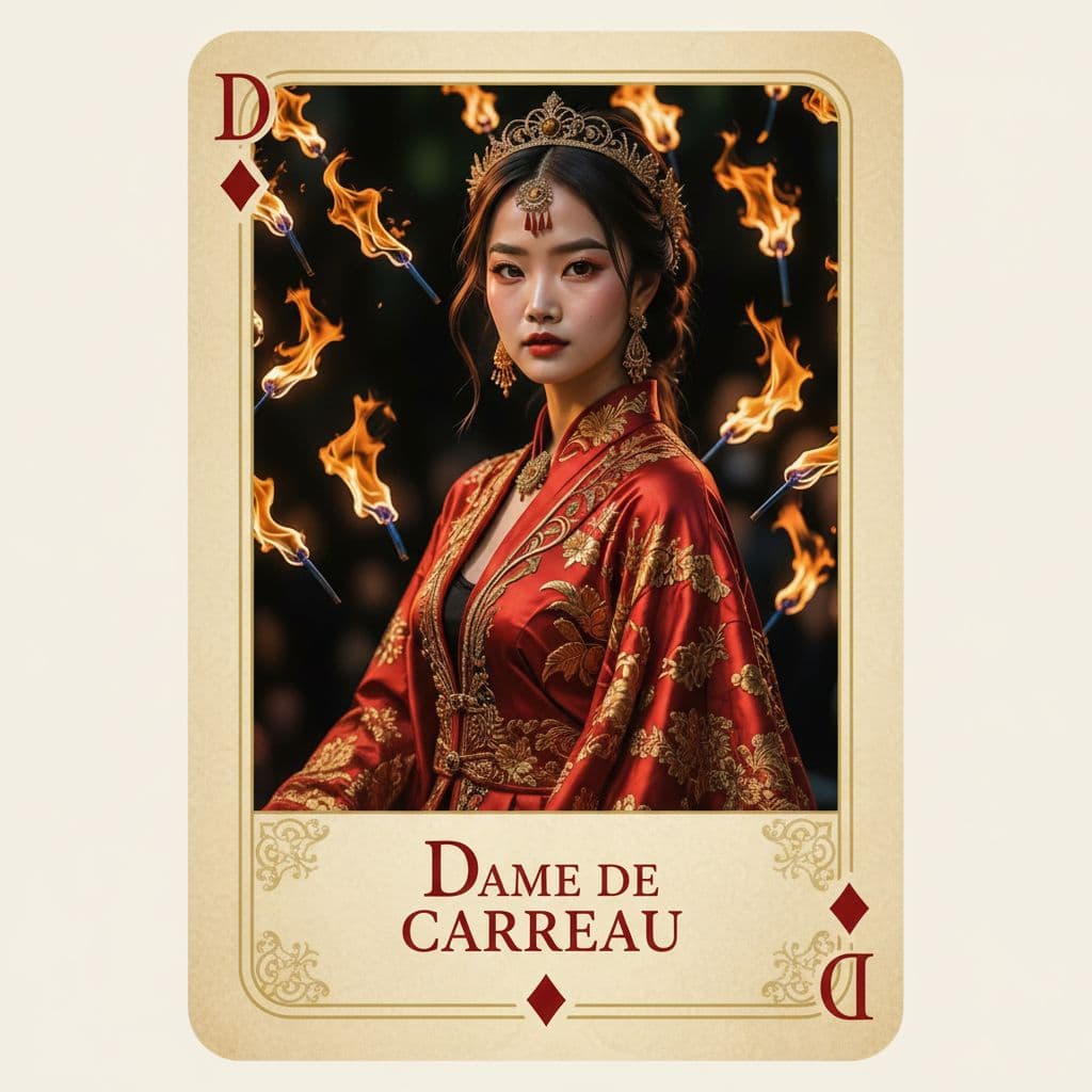 AI generated: la carte "dame de carreau" avec "D" et "carreau" en rouge