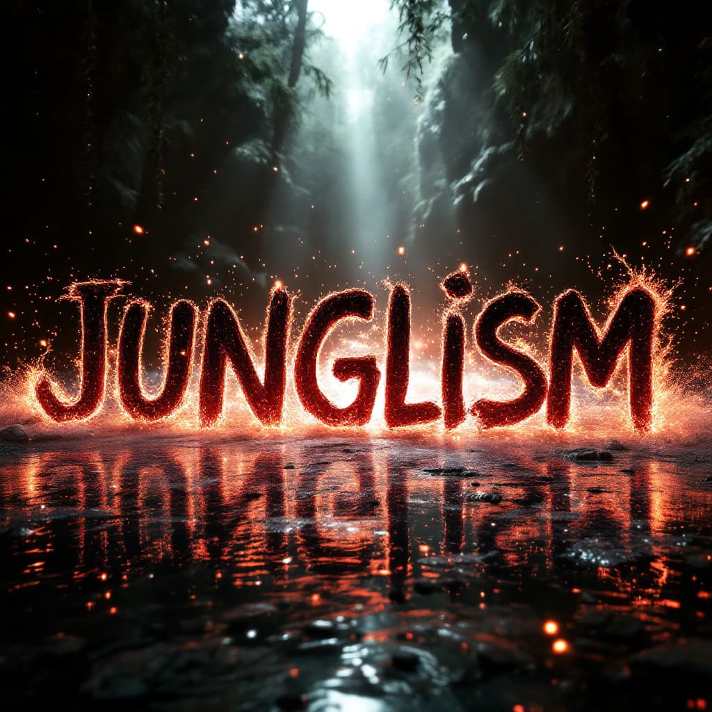 AI generated: fashion editorial, a rendering of the word 'JUNGLISM', with a graffiti font, highres, realistic phot...