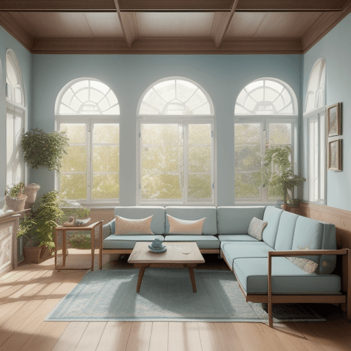 AI generated: High resolution photography interior design, dreamy sunken living room conversation pit, wooden floo...