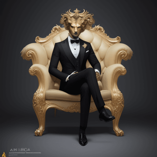 AI generated: foto de un leon, con traje elegante, medio cuerpo hacia arriba, HQ, 8K --ar 2:3