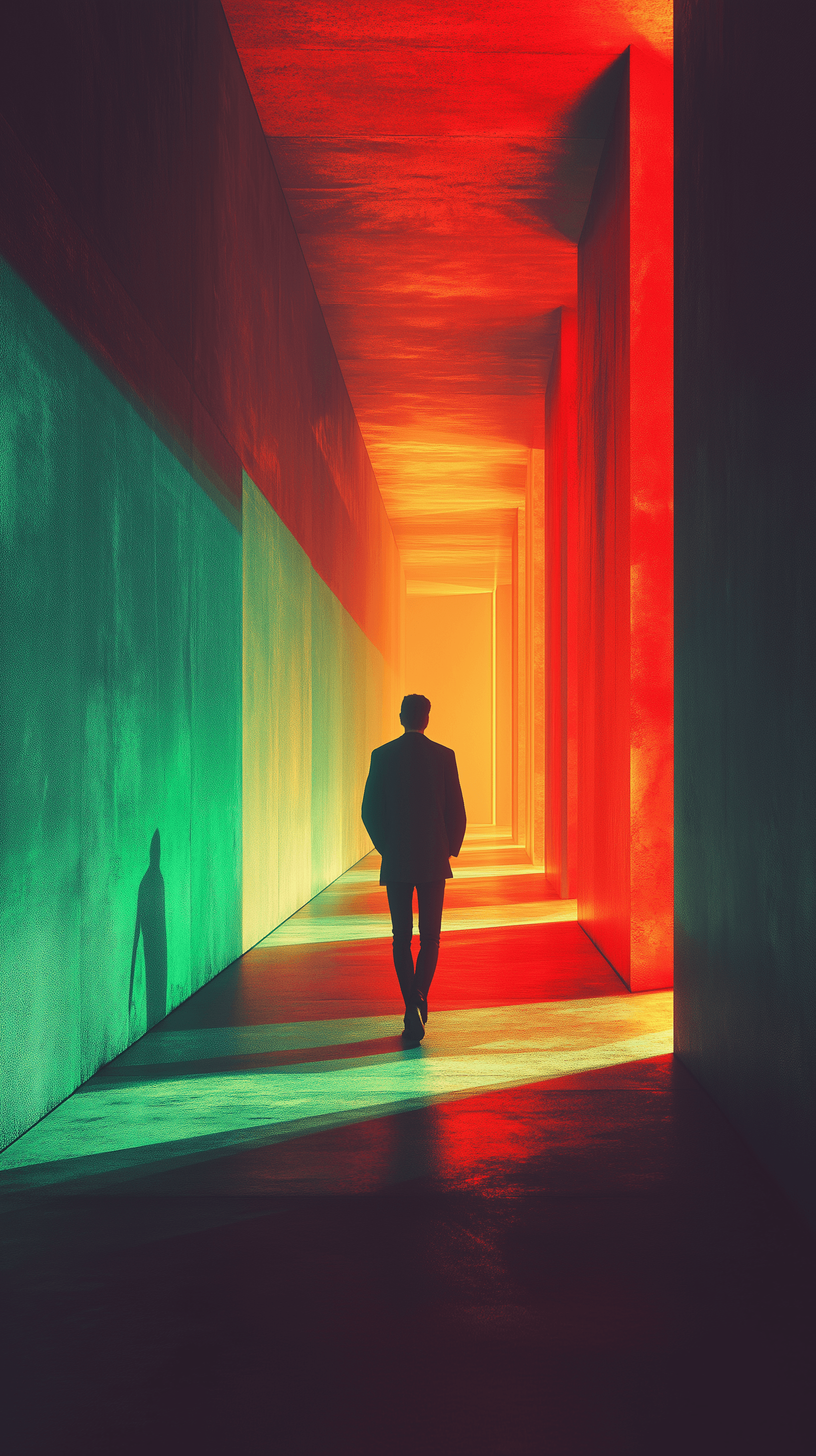 AI generated: abstract, futuristic, vertical, one subject, digital rendering, linear perspective, from behind, loo...