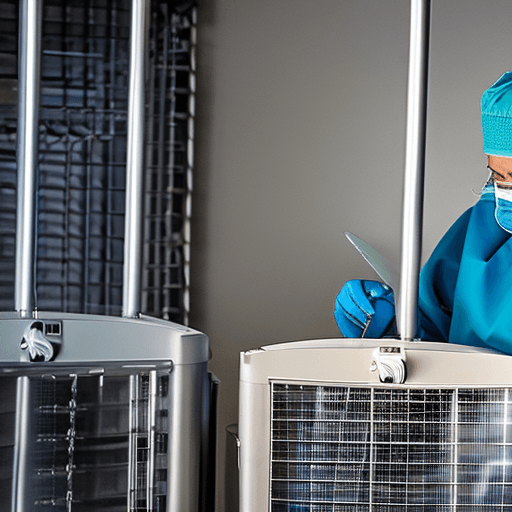 AI generated: A female surgeon in a blue surgical gown and teal latex gloves in a dark operating room, performing ...