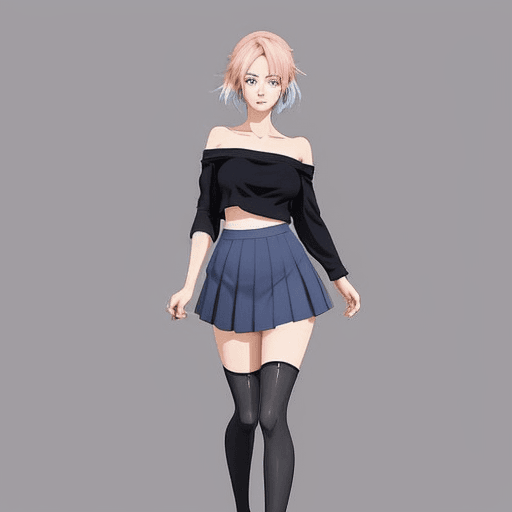 AI generated: Anime splash art of a woman in her early twenties, (pastel pink hair, blue eyes), dressed in a navy ...