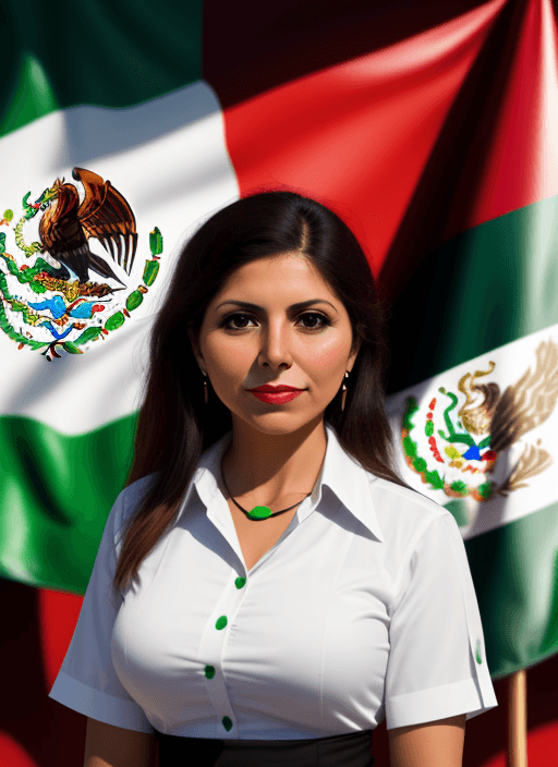 AI generated: Business Mexican woman in front of Mexican flag