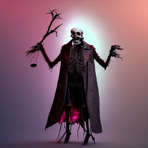 AI generated: a tall fully-figured tango dancing rotting red skeleton looking like Edgar Allan Poe dressed in a lo...