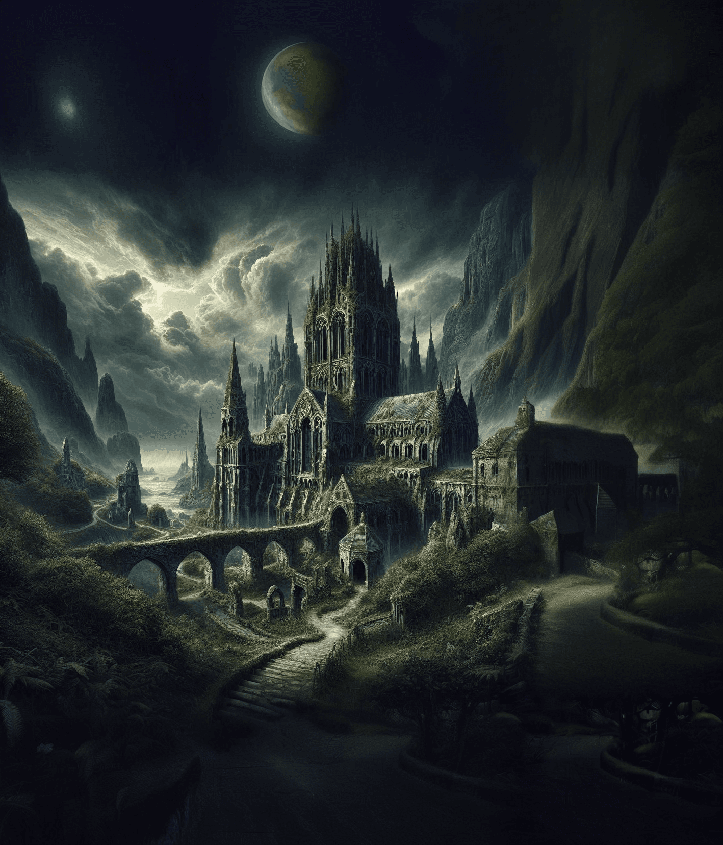 AI generated: gothic landscape,mystique and very photorealistic,intricate details