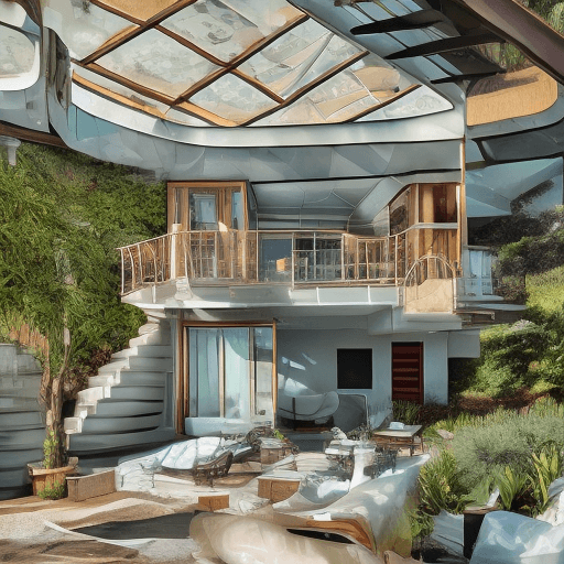 AI generated: Hyper realistic eye level exterior photo of a mid century modern style house overlooking the ocean, ...