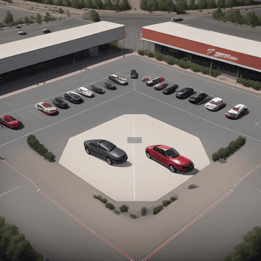 AI generated: hyperrealistic, car and motorcycle parking lot, in the center of the parking lot a young man with a ...