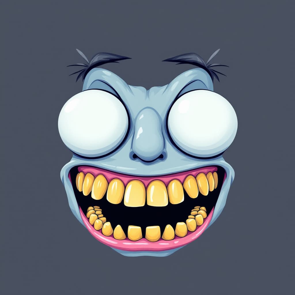 AI generated: "Design an amusing artwork that features a character with exaggeratedly large eyes, a big nose, and ...