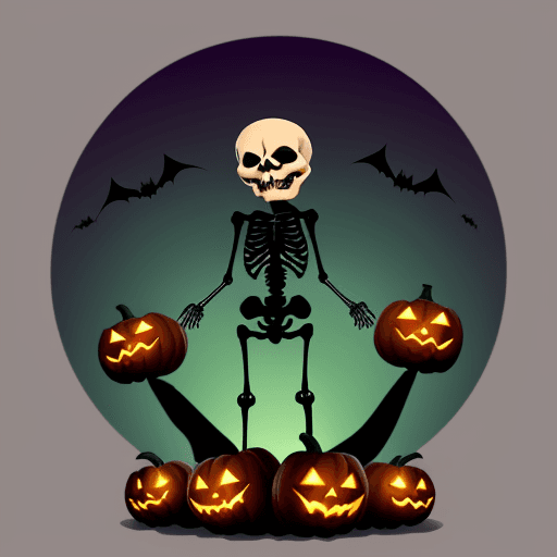 AI generated: It represents a widescreen Halloween skeleton with a fun and cute touch. The skeleton should be the ...