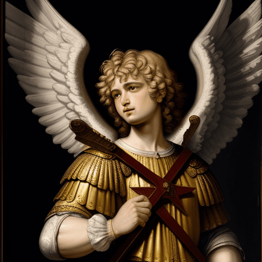 AI generated: Painting of Archangel Michael in the style of Rembrandt.