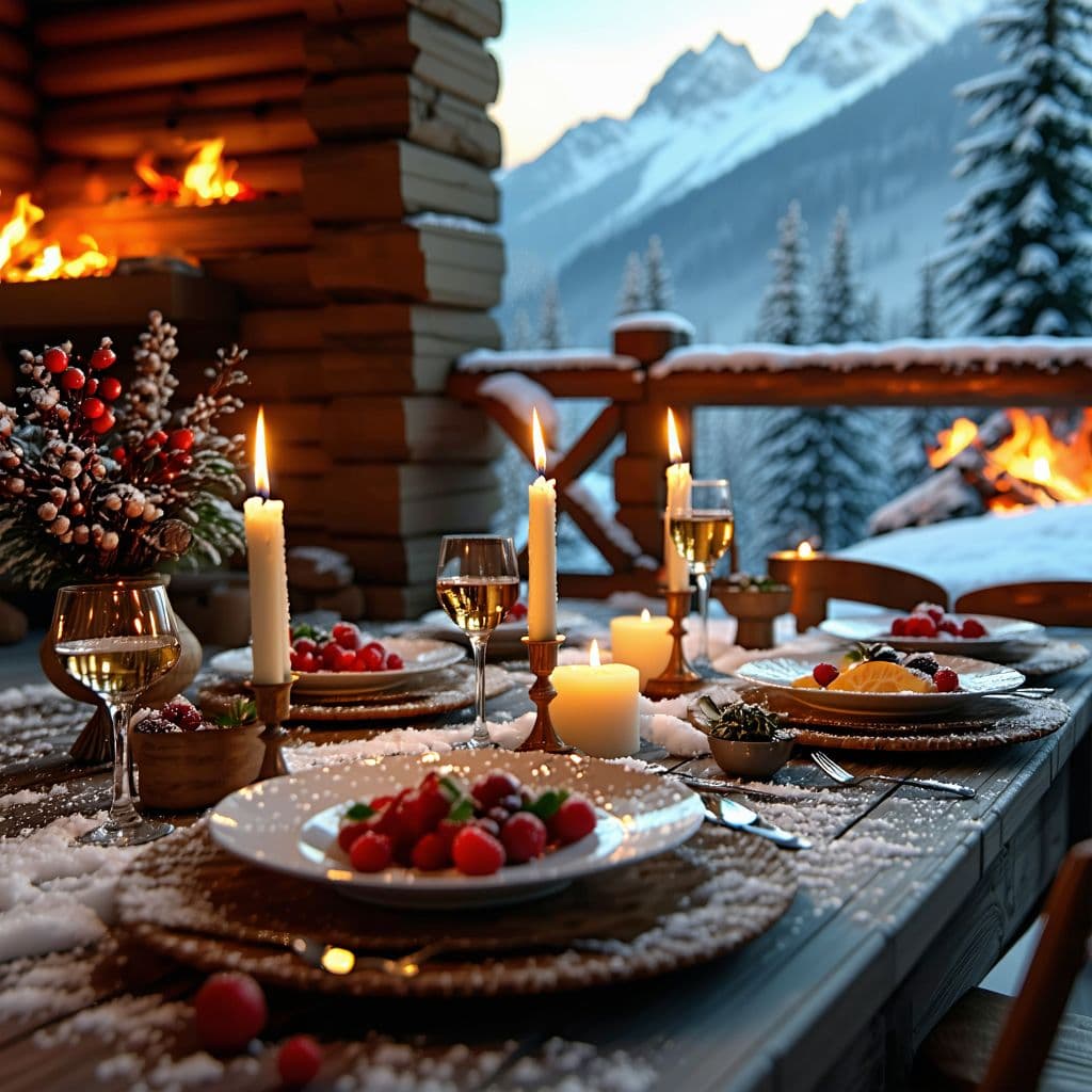 AI generated: depict a romantic candlelit evening for a couple enjoying a private intimate dinner in a luxurious s...