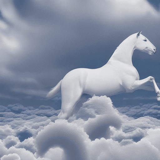AI generated: there is a large white horse in zhe clouds with a sea background,a white horse made of clouds,cloud ...