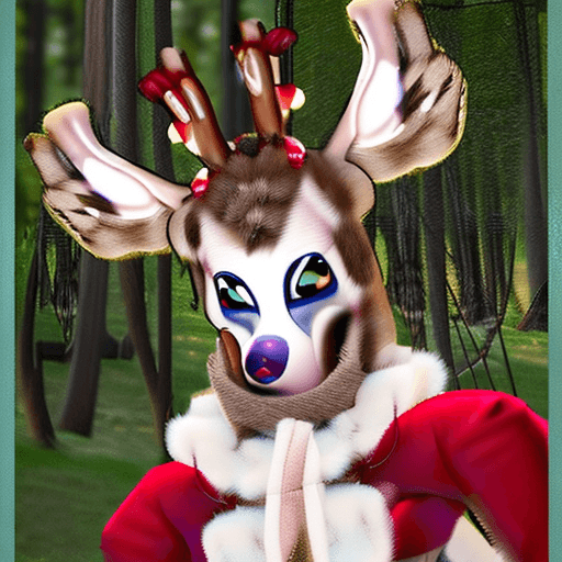 AI generated: Hyper realistic eye level exterior fur dressed, (((only fur 5.6))) deer, 1 woman, reindeer anthro fe...