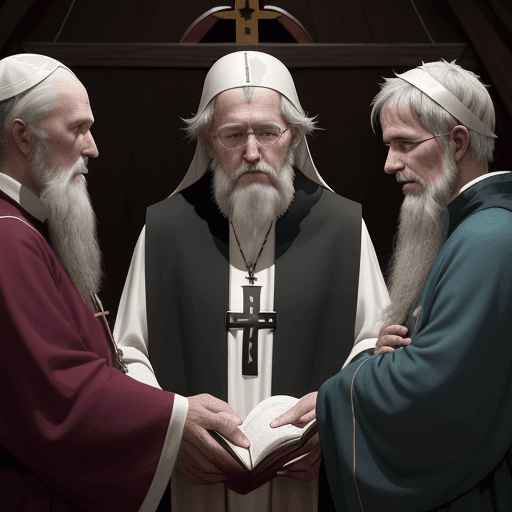 AI generated: A Bishop insists his ship is steered to a remote island, whereupon three elderly hermits live a spar...