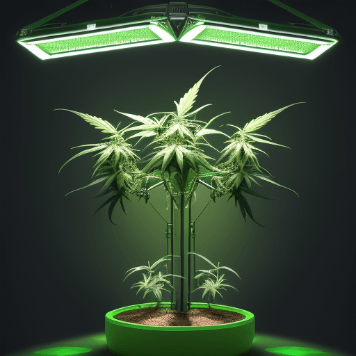 AI generated: "Generate a visually stunning image of a cannabis cultivation supervised by 5 humanoid robots. In th...