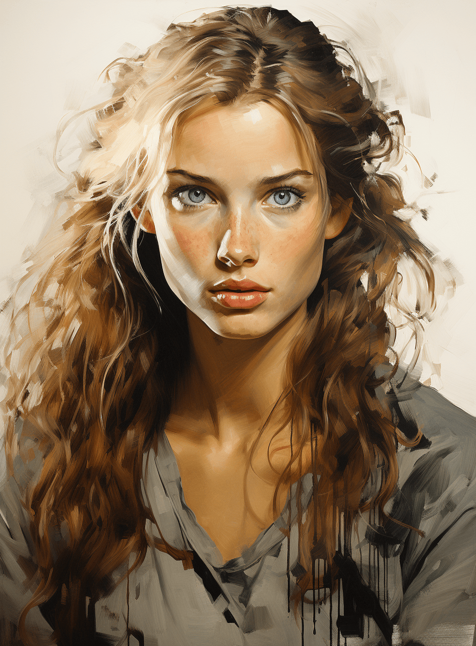 AI generated: the model has long hair and blue eyes, in the style of emma ríos, sabattier effect, pegi nicol macle...